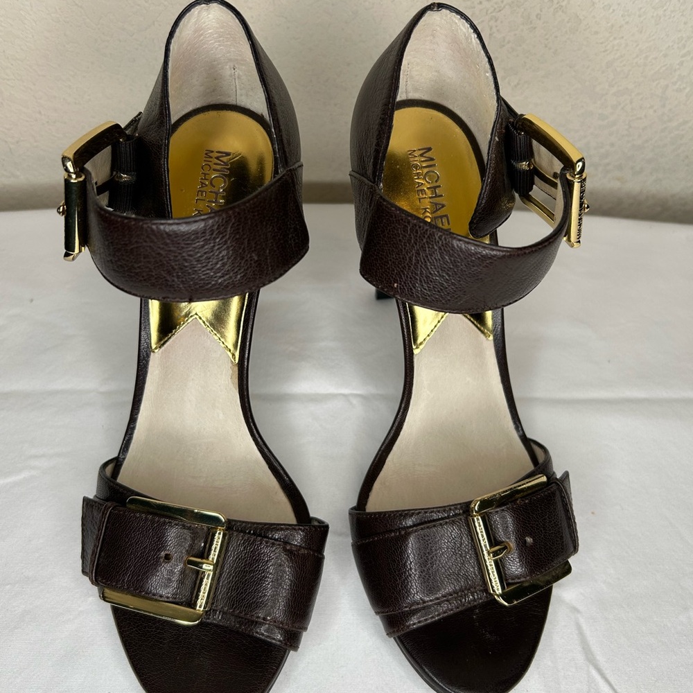 Michael Kors Women's Faith Brown Leather Sandals